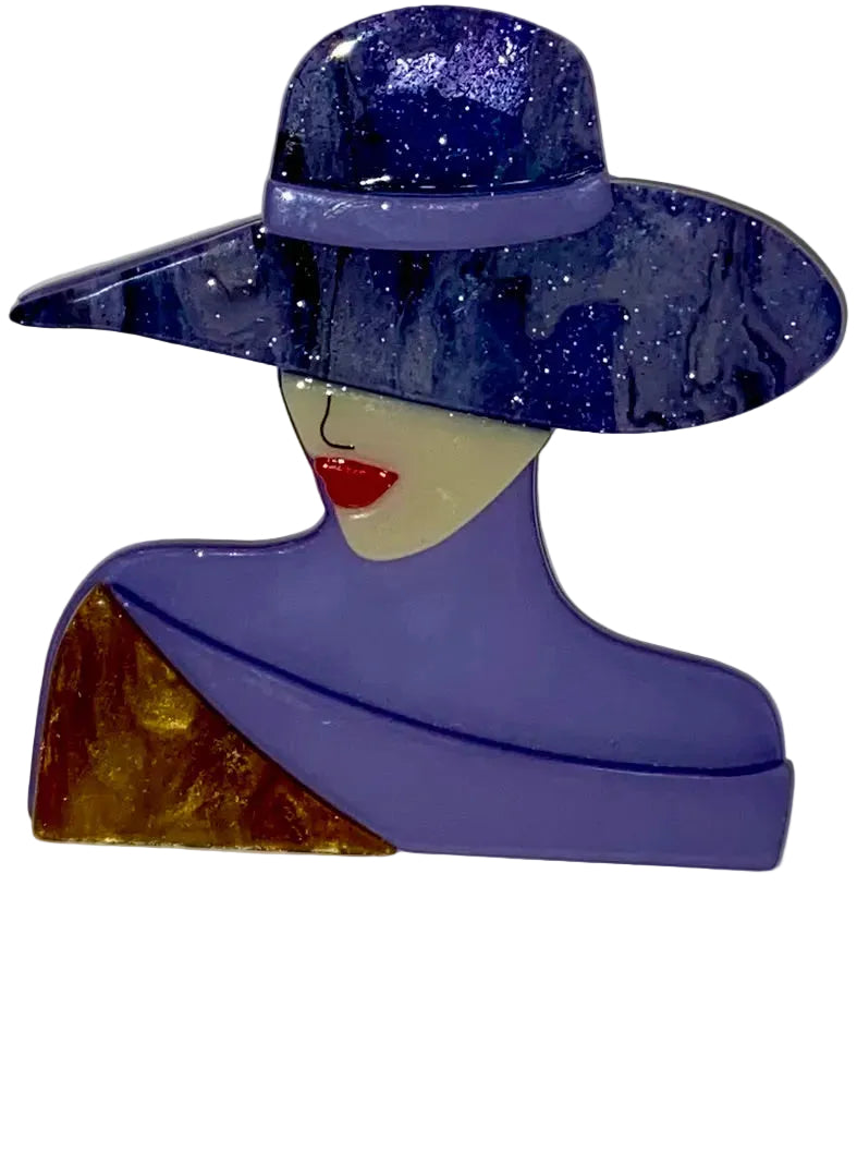 Purple Glitter Hat Lady Pin