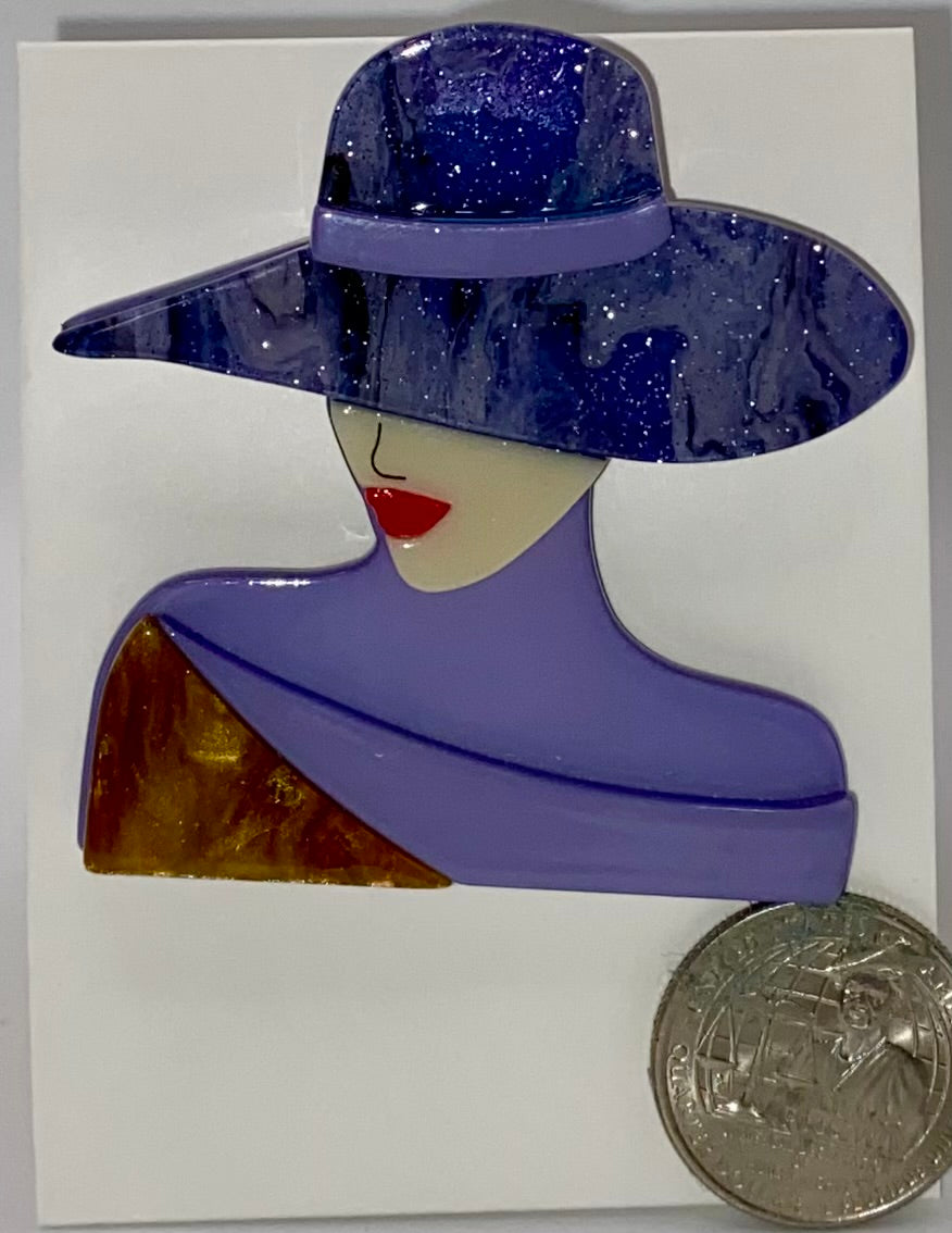 Purple Glitter Hat Lady Pin